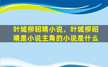 叶城柳昭晴小说，叶城柳昭晴是小说主角的小说是什么
