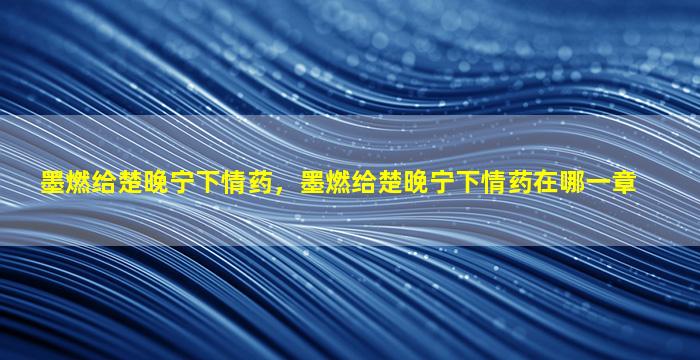 墨燃给楚晚宁下情*，墨燃给楚晚宁下情*在哪一章