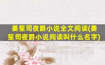 姜笙司夜爵小说全文阅读(姜笙司夜爵小说阅读叫什么名字)