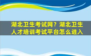 湖北卫生考试网？湖北卫生人才培训考试平台怎么进入